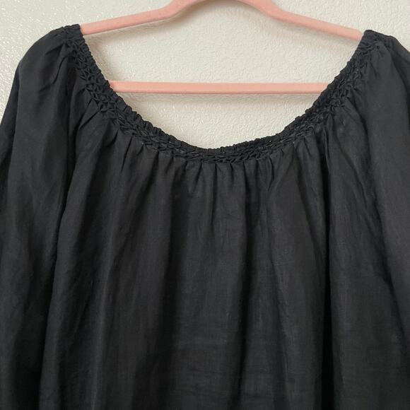 Lauren Ralph Lauren Top Womens 3X Black Linen Floral Embroidered Tunic Boho - Picture 8 of 11